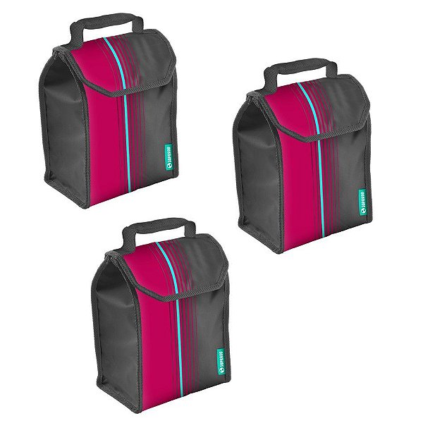 Kit 3 Bolsa Térmica Cooler Lunch 4,2 Litros Lancheira Refeição - Soprano - Rosa