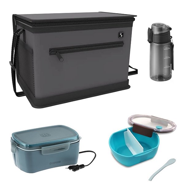 Kit Bolsa Térmica 12 L + Marmita Elétrica + Garrafa 550 ml + Saladeira - Soprano - Preto