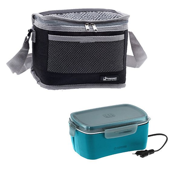 kit Bolsa Térmica 5 Litros + Marmita Elétrica Refeição Bebidas - Soprano - Azul