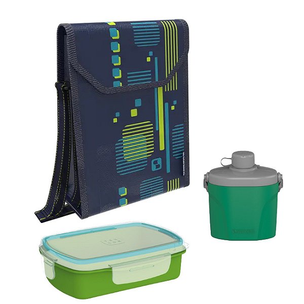 Kit Bolsa Térmica 6l Alça + Pote Refil Lancheira 1,2L + Cantil 600ml Infantil - Soprano - Verde