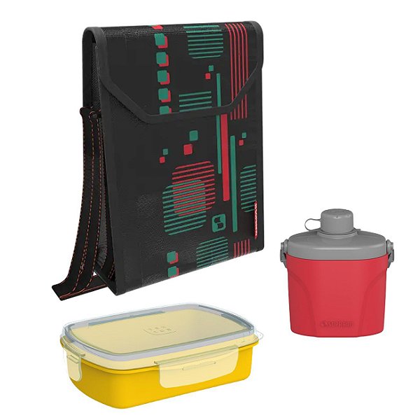 Kit Bolsa Térmica 6l Alça + Pote Refil Lancheira 1,2L + Cantil 600ml Infantil - Soprano - Vermelho