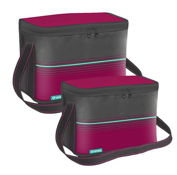 Kit Bolsa Térmica Cooler 18 + 9,5 Litros Bebidas e Alimentos Praia - Soprano - Rosa