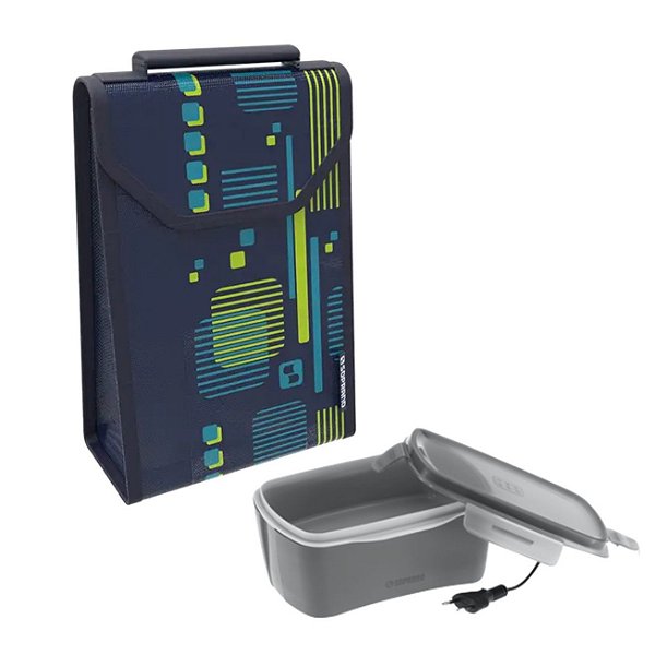 Kit Bolsa Térmica Lunch 4,2 L + Marmita Elétrica Bivolt Cinza Refeição - Soprano - Azul