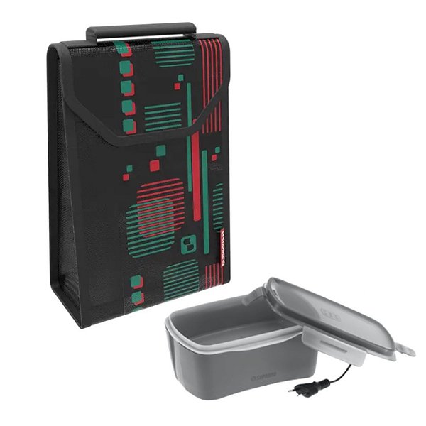 Kit Bolsa Térmica Lunch 4,2 L + Marmita Elétrica Bivolt Cinza Refeição - Soprano - Vermelho