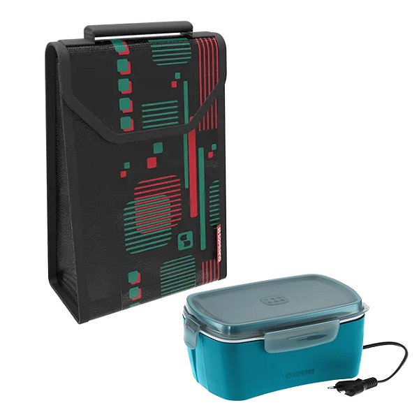 Kit Bolsa Térmica Lunch 4,2 L  + Marmita Elétrica Bivolt Azul Refeição - Soprano - Vermelho