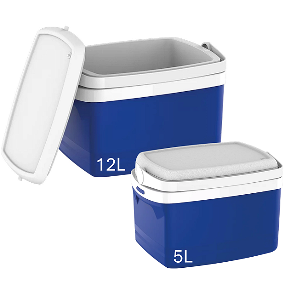 Kit Caixa Térmica 12 + 5 Litros Cooler Alimentos Bebidas Praia Camping - Soprano - Azul