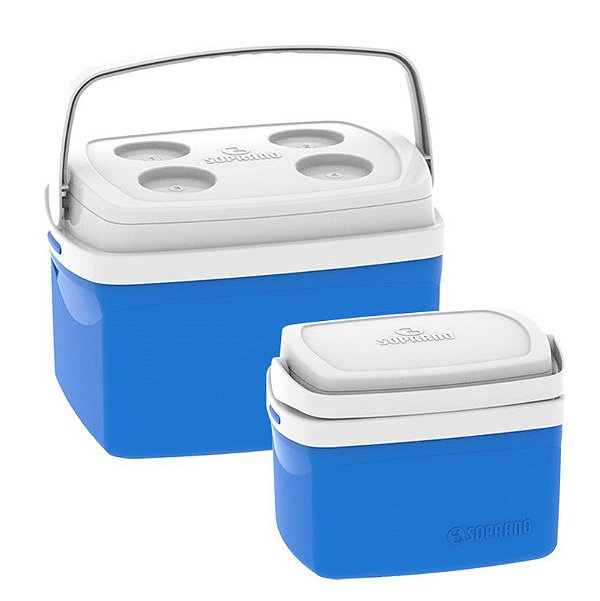 Kit Caixa Térmica 12 + 5 Litros Cooler Alimentos Bebidas Praia Camping - Soprano - Azul