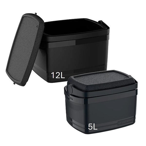 Kit Caixa Térmica 12 + 5 Litros Cooler Alimentos Bebidas Praia Camping - Soprano - Preto