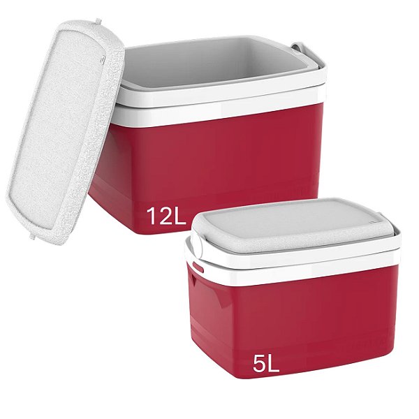 Kit Caixa Térmica 12 + 5 Litros Cooler Alimentos Bebidas Praia Camping - Soprano - Vermelho