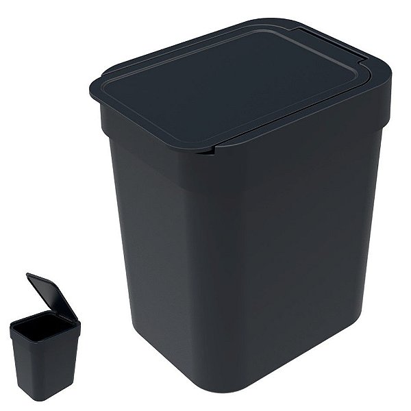 Lixeira 2,5 Litros Cesto De Lixo Plástico Para Pia Cozinha Banheiro - Soprano - Preto