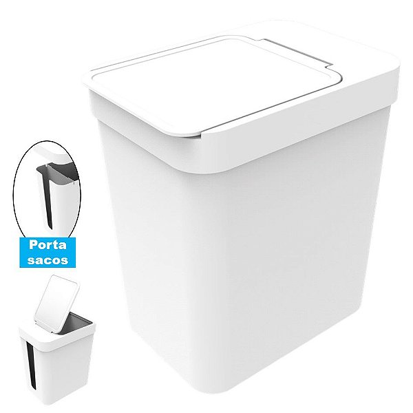 Lixeira 5 Litros Cesto De Lixo Com Porta Saco Plástico Cozinha Banheiro - Soprano - Branco