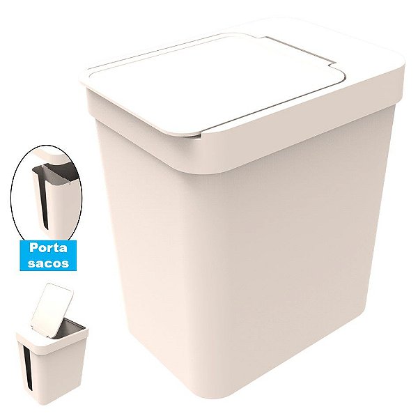 Lixeira 5 Litros Cesto De Lixo Com Porta Saco Plástico Cozinha Banheiro - Soprano - Gelo