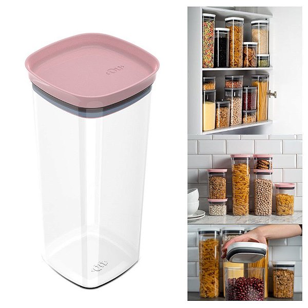 Pote Tampa Hermético 1,5l Porta Alimento Mantimento Cozinha Block - OB 300 Ou - Rosa