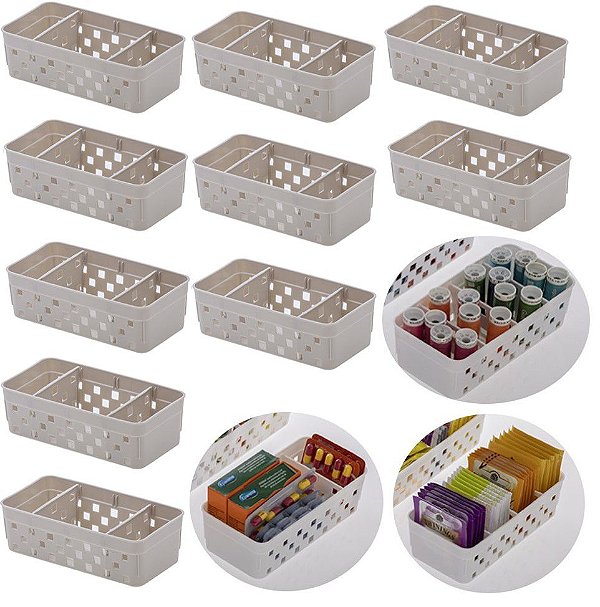 Kit 10 Cesto Organizador Quadratta 16x8cm Organizar Maquiagem - 1064 Paramount - Bege