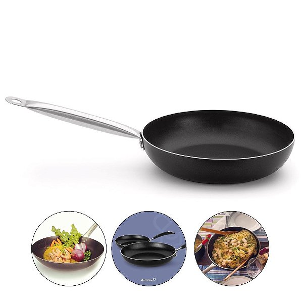 Frigideira Fit Profissional Ø24cm Alumínio Antiaderente Cabo Aço Cozinha - 46024 Multiflon - Preto