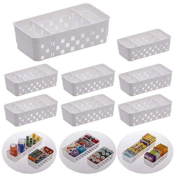 Kit 8 Organizador Mesa Gaveta Porta Sachê Açúcar Chá Ketchup - 1064 Paramount - Branco