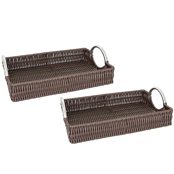 Kit 2 Cestos Bandejas Rattan Multiuso Retangulares Fruteira Decorativa Fibra sintética Bancada Mesa  - Mimo