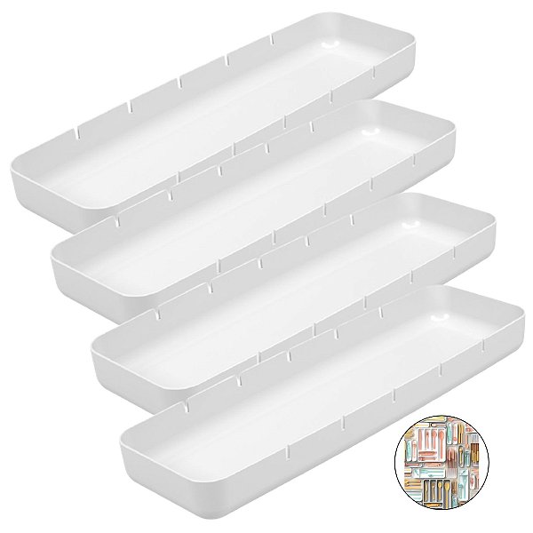Kit 4 Organizador Gavetas Plástico Objetos Talheres Cozinha Quarto Perfect Maxi - Coza - Branco