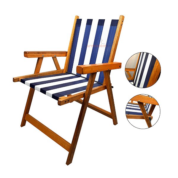 Cadeira De Madeira Dobrável Para Lazer Jardim Praia Piscina Camping - AMZ - Azul Marinho