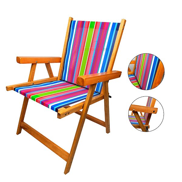 Cadeira De Madeira Dobrável Para Lazer Jardim Praia Piscina Camping - AMZ - Rosa