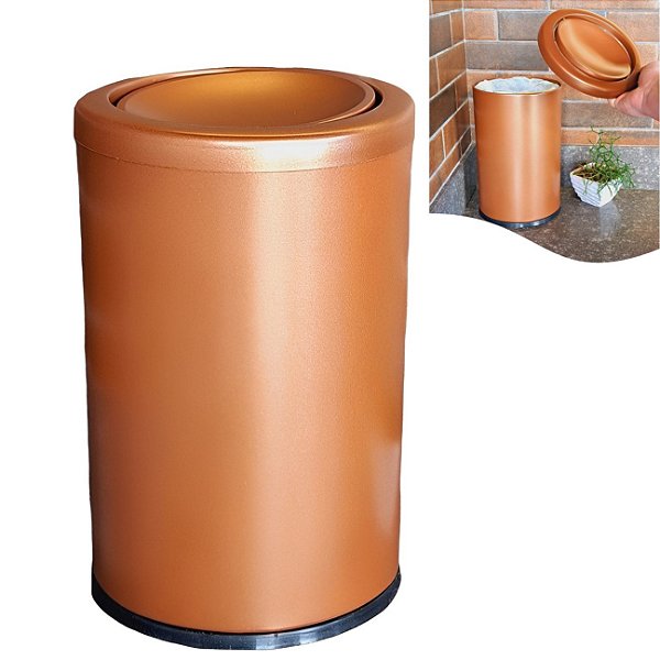Lixeira 9,1 Litros Cesto De Lixo Tampa Basculante Banheiro Pia Cozinha Rose Gold Fosco - 30091/B CP