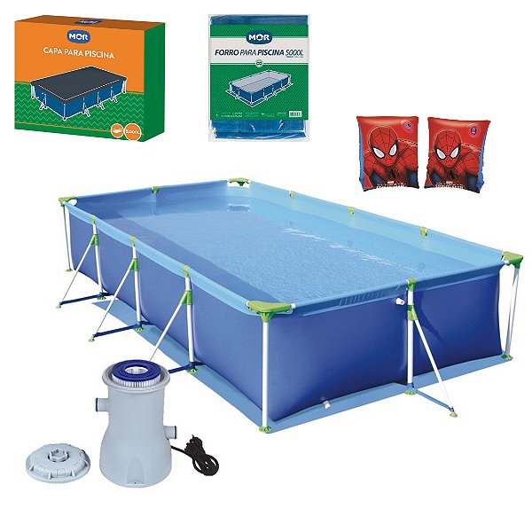 Kit Piscina Premium 5000 Litros Capa Forro Filtro Boia Braço Homem Aranha - 110V Mor - 110V