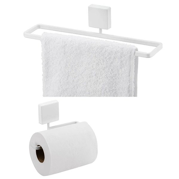 Kit 2 Peças Porta Toalha Toalheiro 25cm Suporte Papel Higiênico Banheiro  Branco Fosco - Future