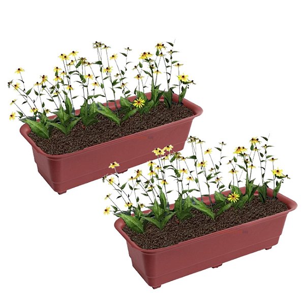 Kit 2 Jardineira Floreira Vaso Retangular 39cm Para Planta Flor Jardim Marrom - AMZ