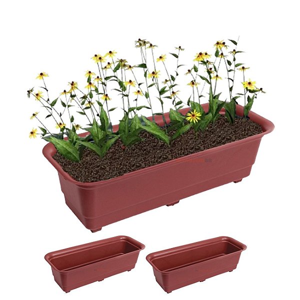 Kit 3 Jardineira Floreira Vaso Retangular 39cm Para Planta Flor Jardim Marrom - AMZ