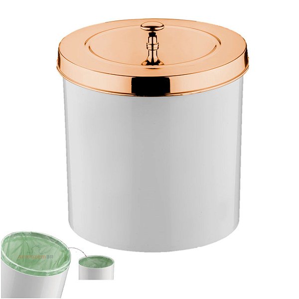 Lixeira 5 Litros Tampa Cesto De Lixo Rose Gold Para Banheiro Pia Cozinha - 550RG Future - Branco