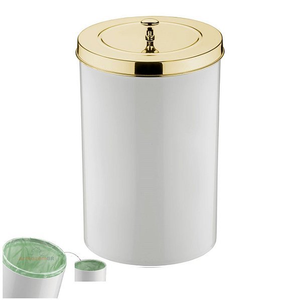 Lixeira 8 Litros Tampa Cesto De Lixo Dourado Para Cozinha Banheiro Escritório - 580DD Future - Branco