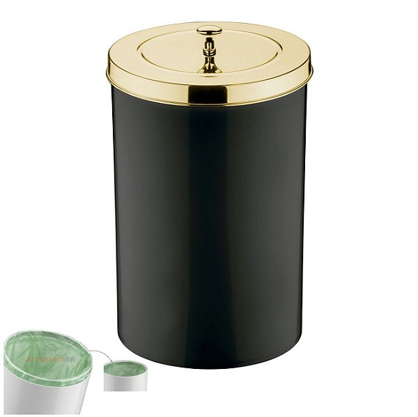 Lixeira 8 Litros Tampa Cesto De Lixo Dourado Para Cozinha Banheiro Escritório - 581DD Future - Preto