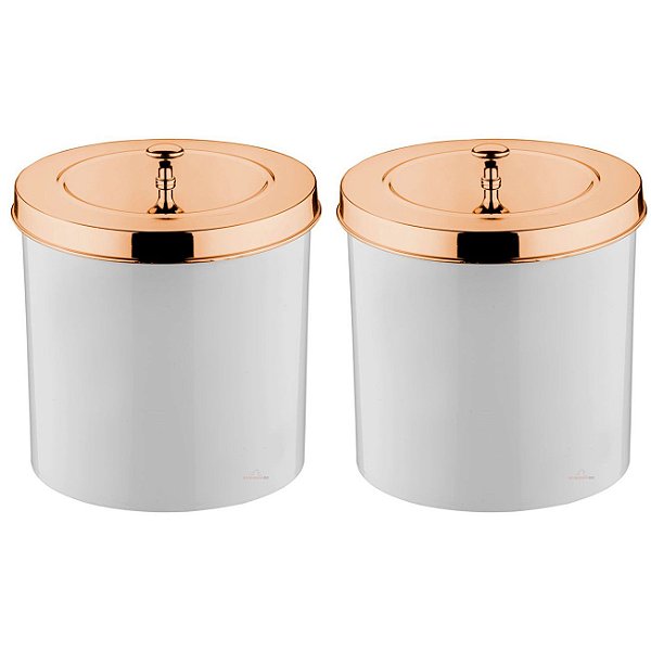 Kit 2 Lixeira 5 Litros Tampa Cesto De Lixo Rose Gold Para Banheiro Pia Cozinha - Future - Branco