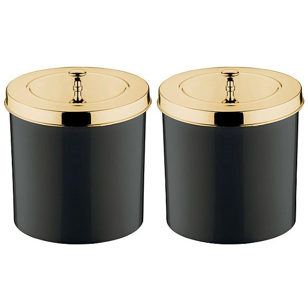Kit 2 Lixeira 5 Litros Tampa Cesto De Lixo Dourado Para Banheiro Pia Cozinha - Future - Preto