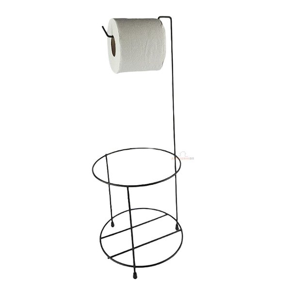 Suporte Porta Papel Higiênico Aramado Grande Preto Para Lixeira Chão Banheiro Lavabo - 0049CP/5 AMZ