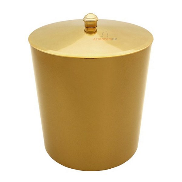 Lixeira 5 Litros Com Tampa Pino Metalizada Dourado Plástica Para Cozinha Banheiro - AMZ - Dourado