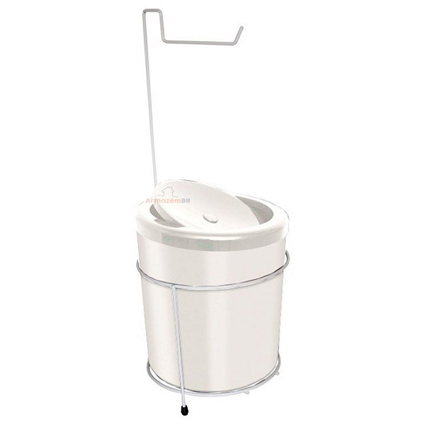 Suporte Porta Papel Higiênico Com Lixeira 5L Cesto Lixo Tampa Basculante Redondo Banheiro Branco - 490 AMZ