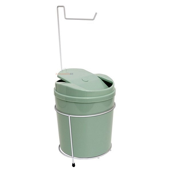 Suporte Porta Papel Higiênico Com Lixeira 5L Cesto Lixo Tampa Basculante Banheiro Verde Branco - 505 AMZ