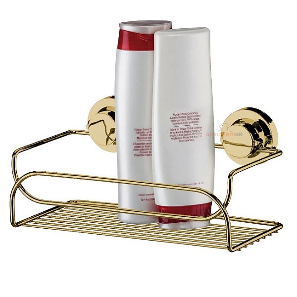Suporte Porta Shampoo Prateleira Multiuso Com Ventosa De Parede Banheiro Dourado - 3120DD Future