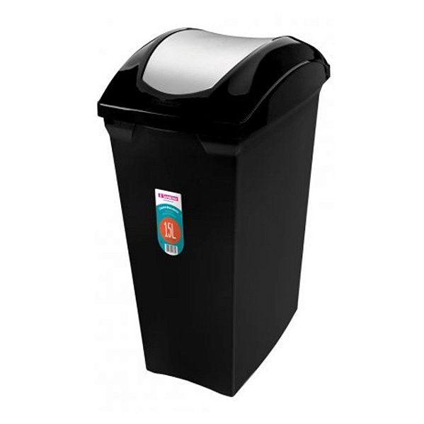 Lixeira 15L Tampa Cesto De Lixo Basculante Plástica Cozinha Aramados Embutivel Deslizante - SR62 Sanremo - Preto