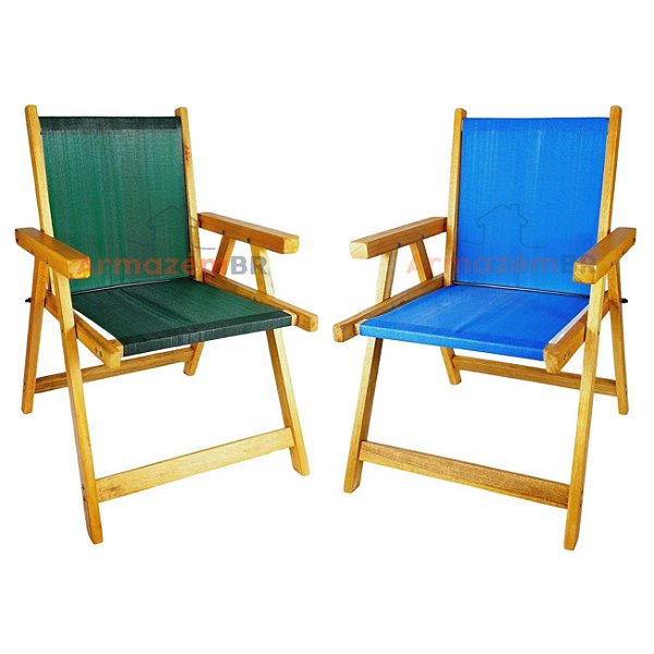 Kit 2 Cadeira De Madeira Dobrável Para Lazer Jardim Praia Piscina Camping Verde E Azul - AMZ - Verde e Azul