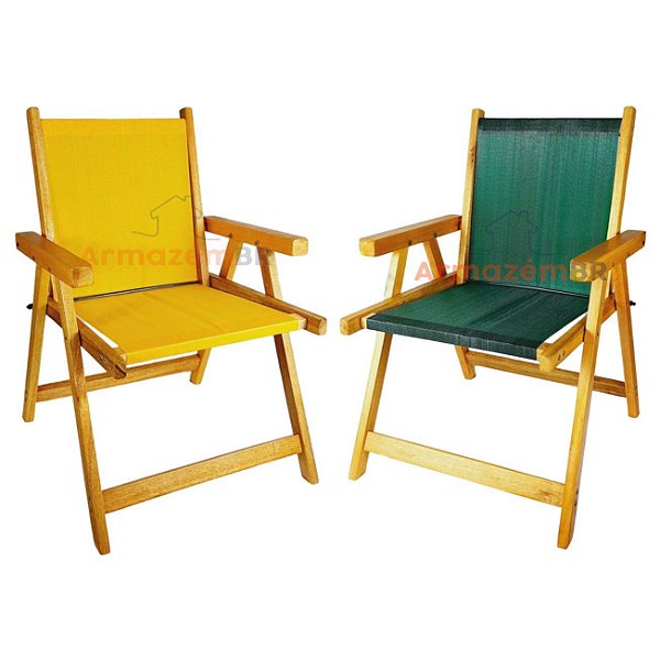 Kit 2 Cadeira De Madeira Dobrável Para Lazer Jardim Praia Piscina Camping Amarelo E Verde - AMZ - Amarelo e Verde