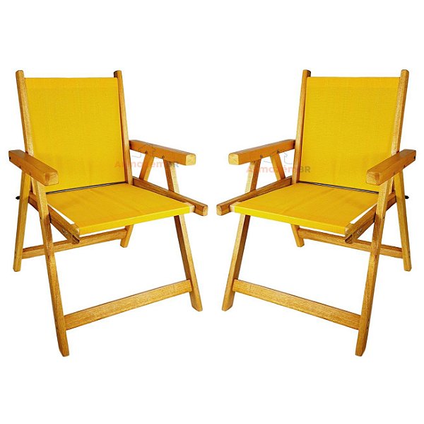 Kit 2 Cadeira De Madeira Dobrável Para Lazer Jardim Praia Piscina Camping Amarelo - AMZ - Amarelo