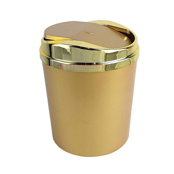 Lixeira 5 Litros Tampa Basculante Metalizada Plástica Banheiro Dourado - AMZ - Dourado