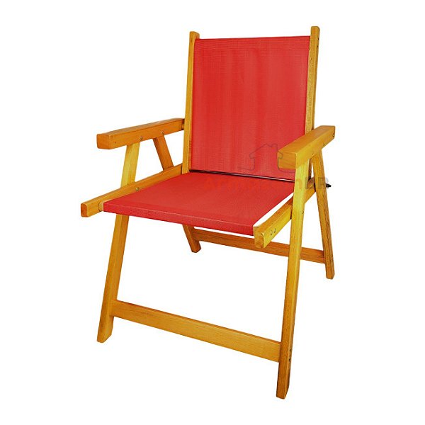 Cadeira De Madeira Dobrável Para Lazer Jardim Praia Piscina Camping Vermelho - AMZ - Vermelho