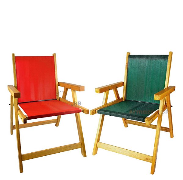 Kit 2 Cadeira De Madeira Dobrável Para Lazer Jardim Praia Piscina Camping Vermelho E Verde - AMZ - Vermelho e Verde