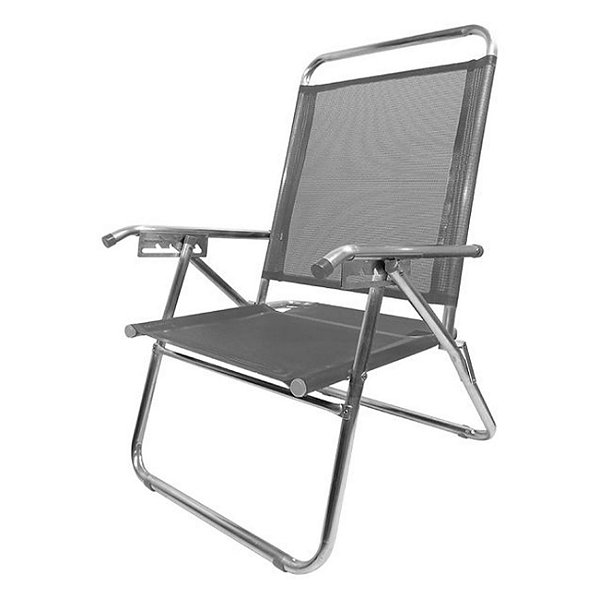 Cadeira De Praia King Oversize Reclinável 4 pos Alumínio Até 140Kg Camping Cinza - Zaka - Cinza