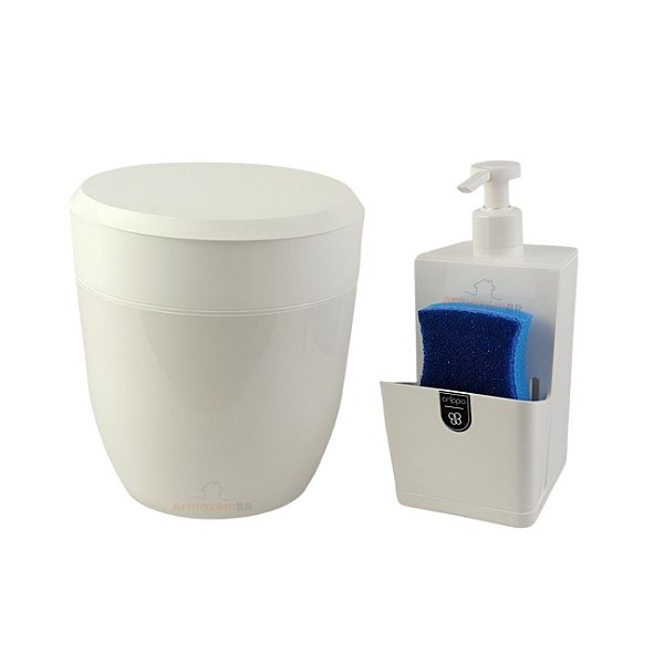 Kit Cozinha Lixeira 2,5L Dispenser Porta Detergente Organizador De Pia Branco - Crippa