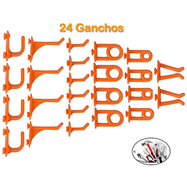 Kit Com 24 Ganchos Para Painel De Ferramenta Em Plástico Laranja - AMZ