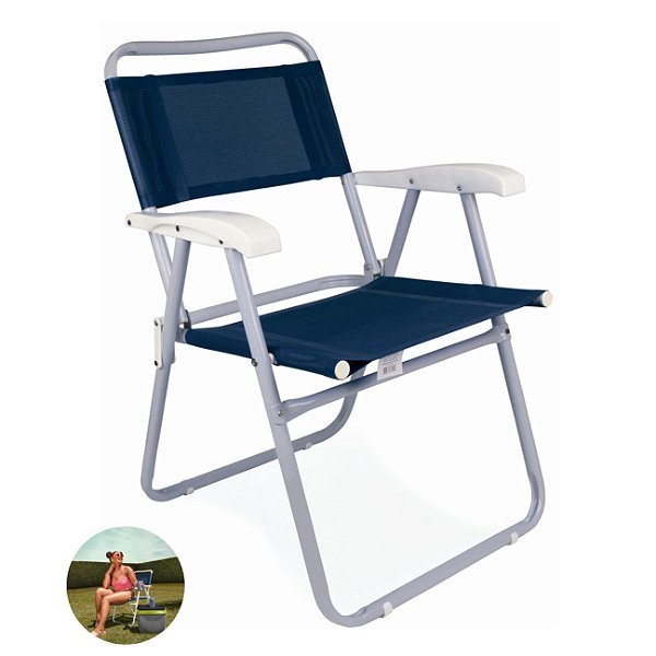 Cadeira Aço Reforçada Até 120Kg Para Praia Camping Piscina Master - 2003 Mor - Azul Marinho